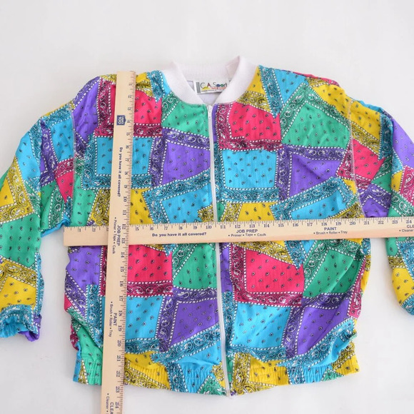 Vintage CA Sport Nylon Rainbow Blocked Zip Up Lightweight Patchwork Jacket S - Picture 4 of 10